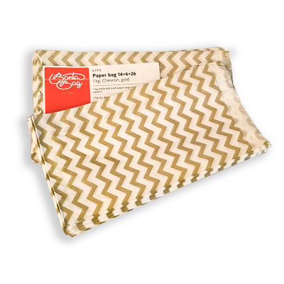BontaBag 1 kg-os papírtasak antik arany cikk-cakk design mintával - 200 db